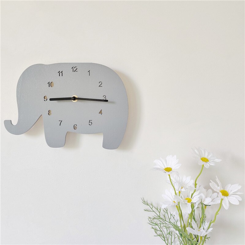 INS Nordic Wooden Elephant Polar Bear Wall Clock Baby Kids Room Decoration Furnitures Wood Mute Clocks Nursery Decor Photo Props - Provence Home Living Store