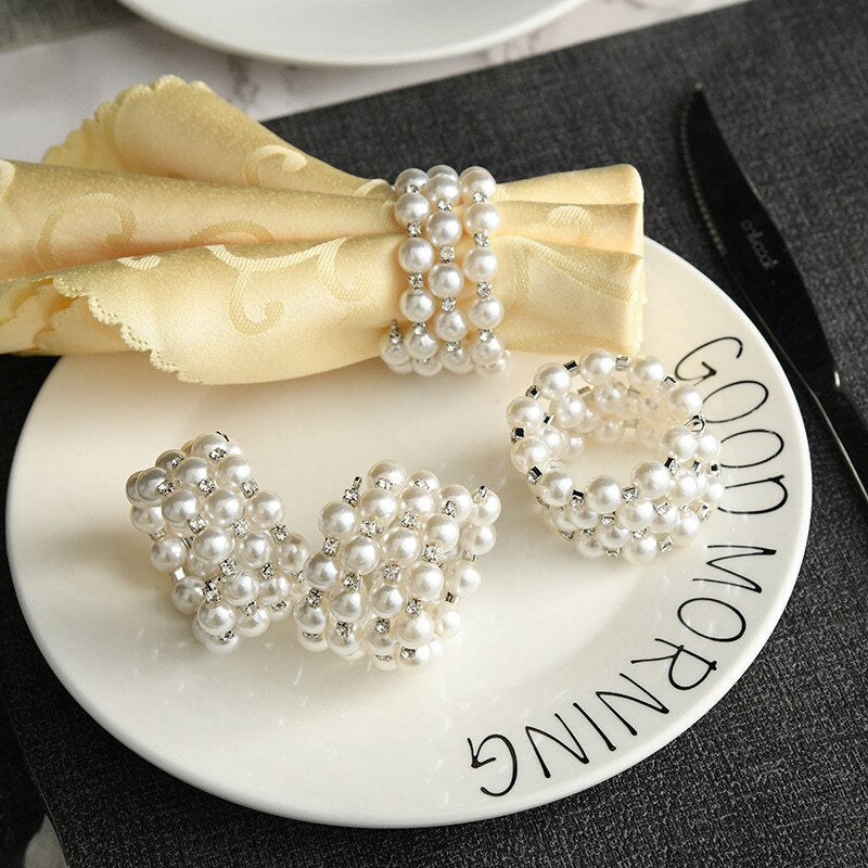 6PCS Pearl Napkin Buckles,Delicate Handmade Wide Round Napkin Holder Rings,for Dinner Parties Wedding Dining Table Setting Decor - Provence Home Living Store