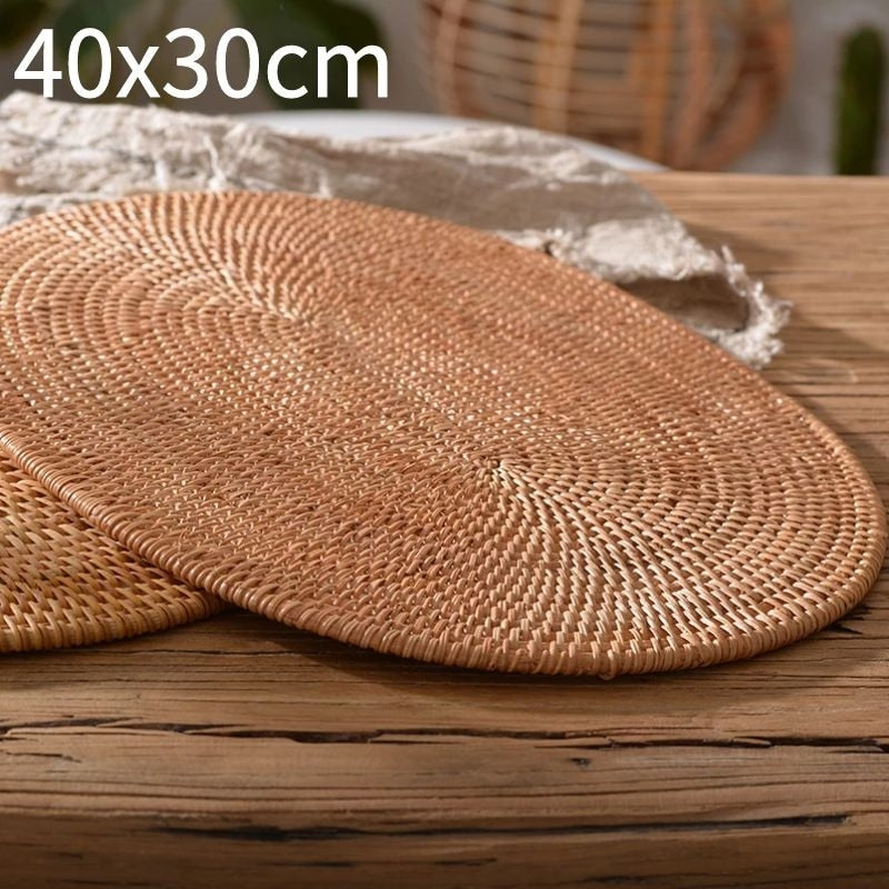 Large Table Mat Round Oval Placemat Natural Rattan Hand-Woven Dining Napkin Mats Hotel Cutlery Table Decoration - Provence Home Living Store