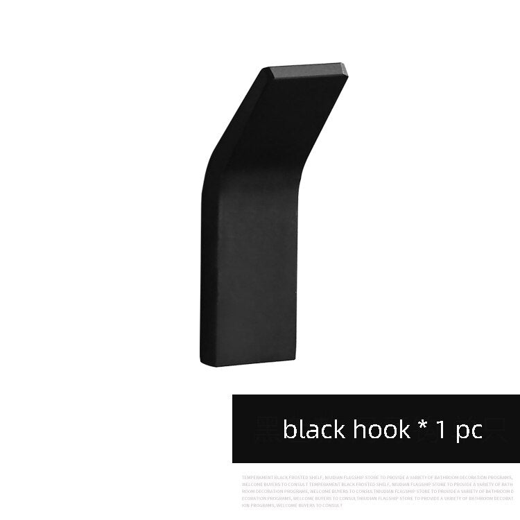 Punch-free Robe Hooks Black Bathroom Hook for Towels Aluminum Alloy Wall Mounted Decoration Coat Hooks Rack Clothes Hangers - Provence Home Living Store