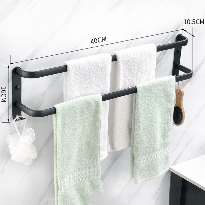 Wall Mounted Towel Rack Towel Hanger Rail Space Aluminum Black Towel Bar Rail Matte Black Towel Holder Bathroom Accessories - Provence Home Living Store