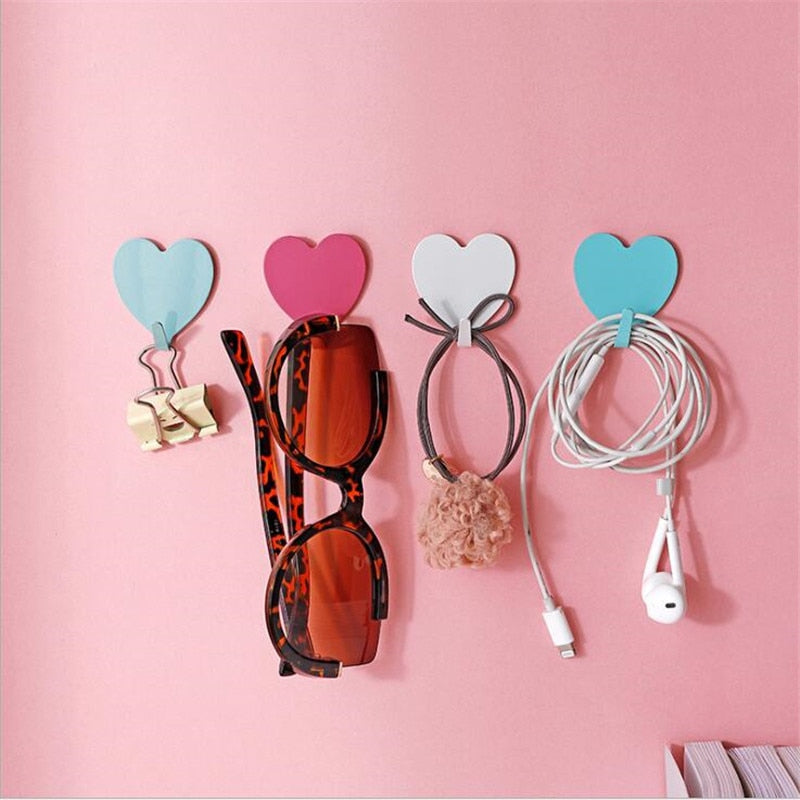 4pcs Love Heart Wall Hooks Clothes Towel Mask Hanger Stainless Steel Bathroom Kitchen Hook Door Keys Organizer Holder Home Decor - Provence Home Living Store