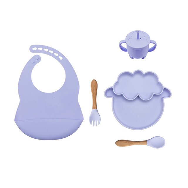 5PCS Baby Feeding Bowl Set Sheep Shaped Food Grade Silicone Plate Suction Bowl baby Feeding BPA Free Infant Waterproof Tableware - Provence Home Living Store