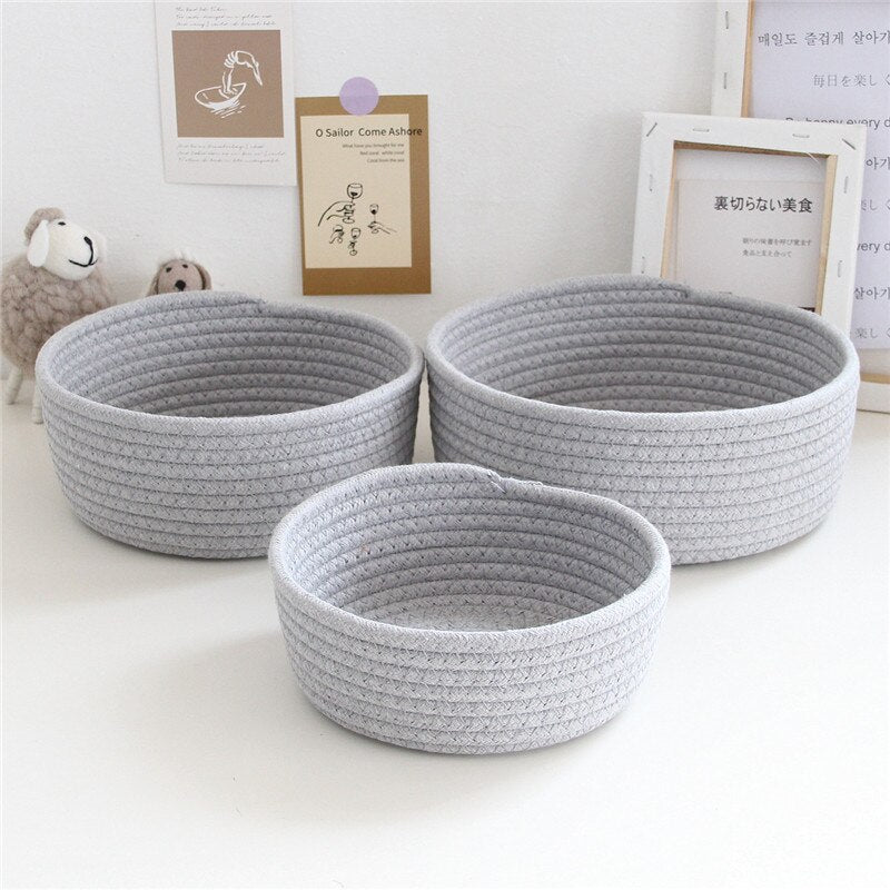 Cotton Rope Storage Basket Weaving Nordic Sundries Baby Toy Dirty Clothes Cosmetic Finishing Baskets Desktop Small Organizer Box - Provence Home Living Store