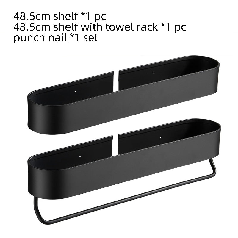 Bathroom Shelf Rack Wall Mounted Shelves Bath Towel Holder Black Shower Storage Basket Kitchen Organizer Bathroom Accessories - Provence Home Living Store