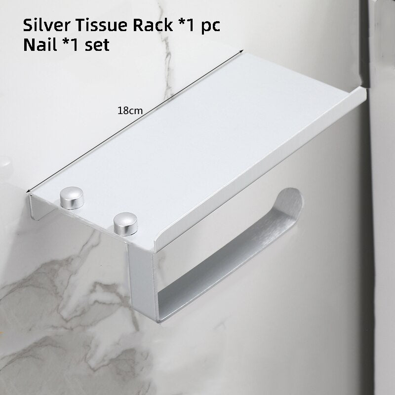 Aluminum Alloy Paper Towel Rack Public Toilet Mobile Phone Holder Bathroom Roll Holder Black Tissue Rack Wall Mounted - Provence Home Living Store