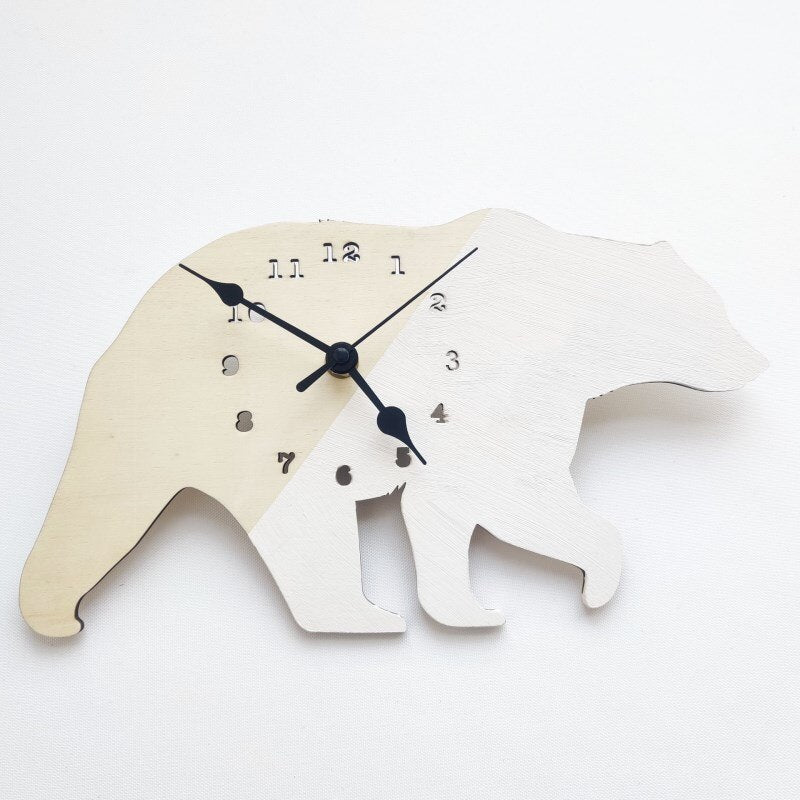 INS Nordic Wooden Elephant Polar Bear Wall Clock Baby Kids Room Decoration Furnitures Wood Mute Clocks Nursery Decor Photo Props - Provence Home Living Store