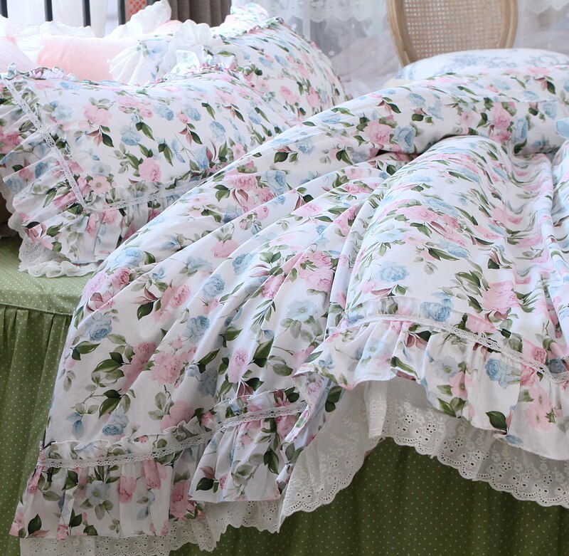 Beauty American bedding set Pastoral princess bedding set king size Rose lace bed comforters Cotton wedding bedding set Linens - Provence Home Living Store