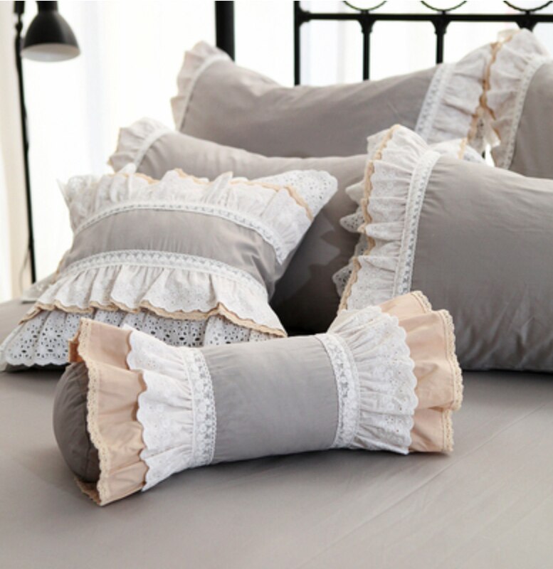 White embroidered cushion decorative bedding pillow European candy cushion princess ruffle lace lumbar pillow sofa hand rests - Provence Home Living Store