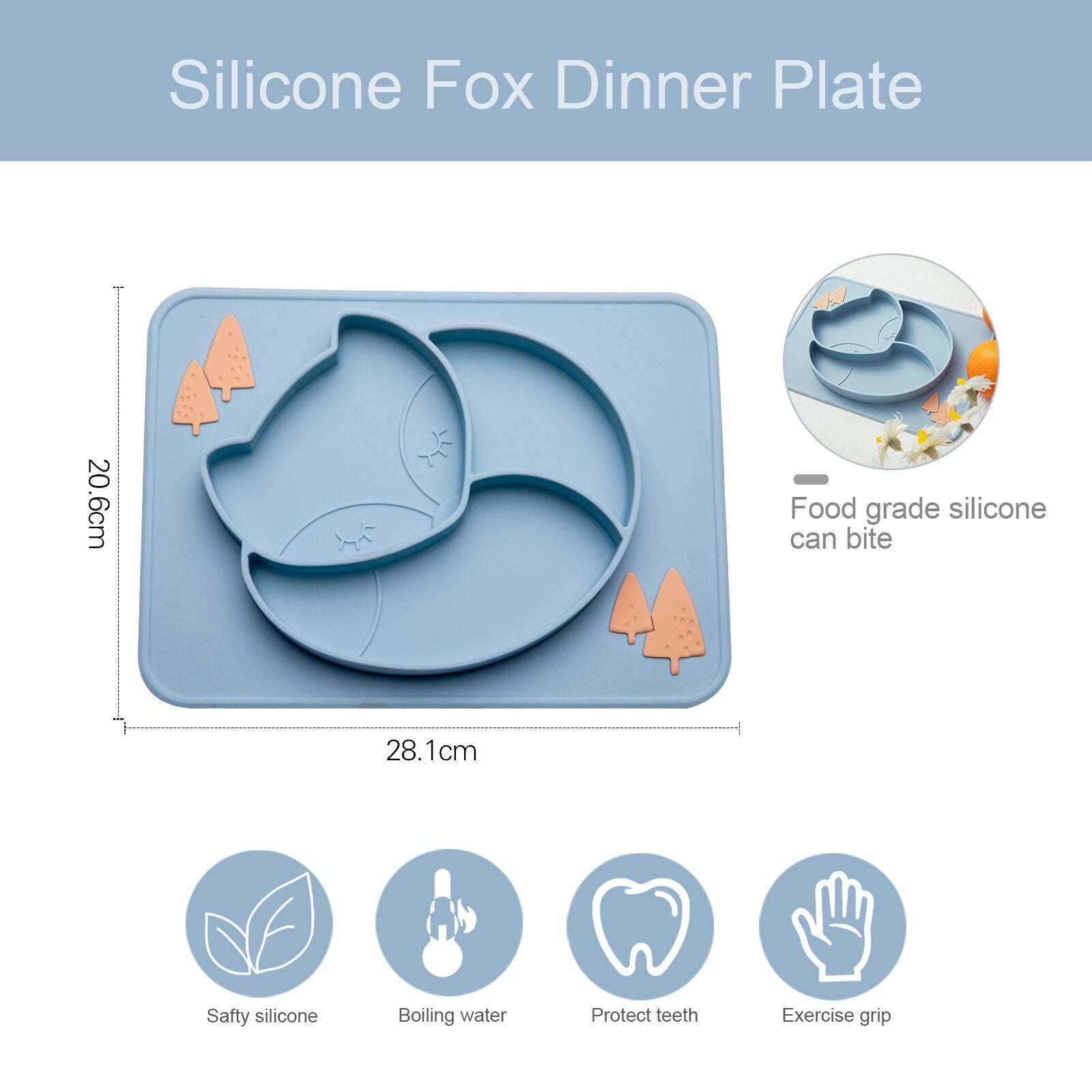 Baby Silicone Dinner Plate Children Bowl Cartoon Fox Silicone Children  Plate Food Grade Silicone Dinner Plate Baby Feeding - Provence Home Living Store