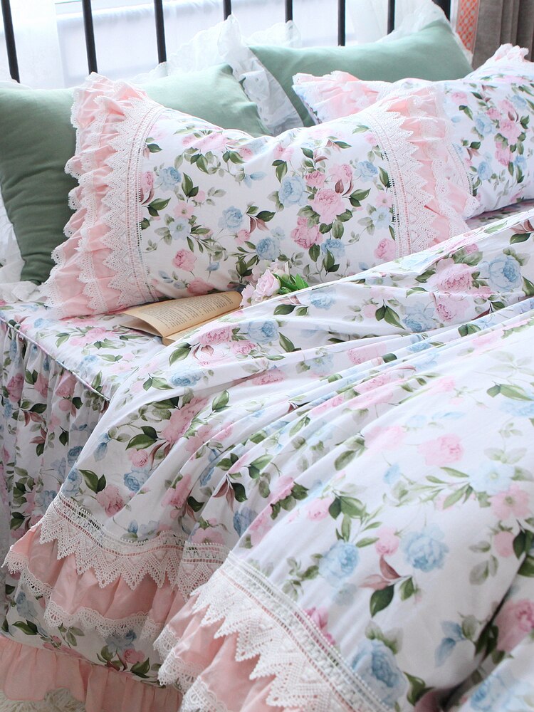 Beauty American bedding set Pastoral princess bedding set king size Rose lace bed comforters Cotton wedding bedding set Linens - Provence Home Living Store