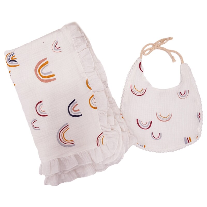 XXFE 2 Pcs Infants Muslin Swaddle Wrap Feeding Drool Bib Set Baby Receiving Blanket - Provence Home Living Store