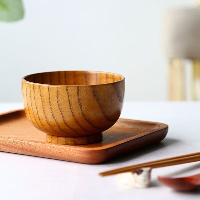 Acacia Wood Serving Bowl For Fruits or Salads Japanese Style Single Bowl Wood Rice Soup Bowl Food Container Kitchen Tableware - Provence Home Living Store