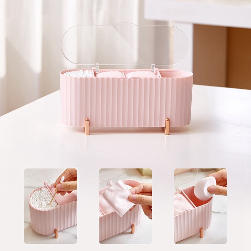 Transparent Cosmetic Storage Box Powder Puff Cotton Swab Cotton Pad Storage Box Makeup Organizer Desktop Dustproof Organizer - Provence Home Living Store