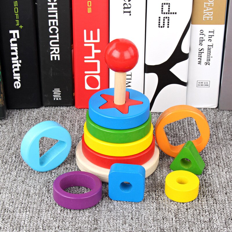 Montessori Puzzle Game Kids Toys Rainbow Tower pyramid Nesting Stacking Baby Shape Games Toy Children DIY Birthday Present Toys - Provence Home Living Store