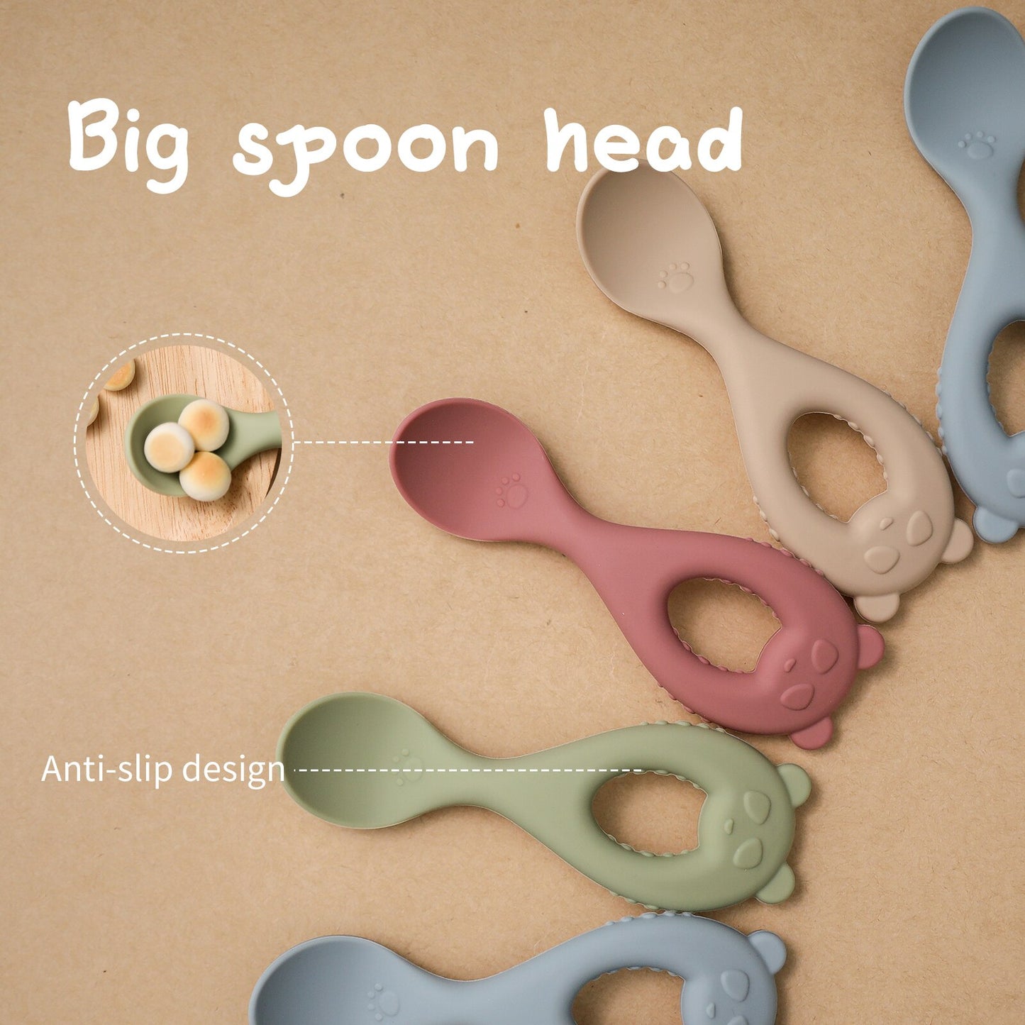 4 Colors Baby Silicone Spoon Creative Bear Feeding Tableware Non-Slip Baby Learning Care Product Food Grade Waterproof Tableware - Provence Home Living Store