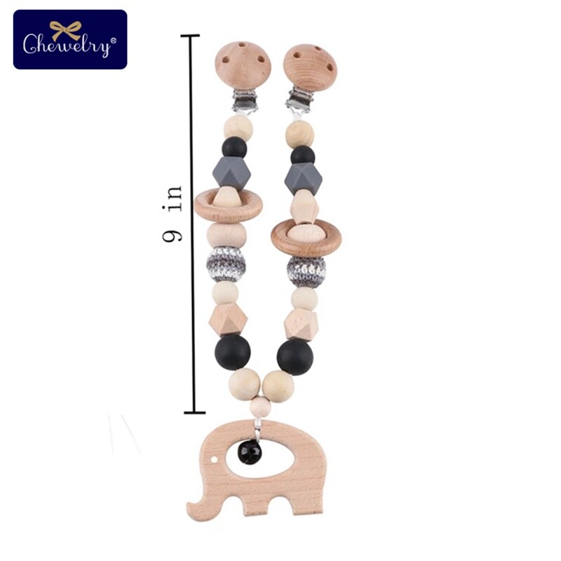 Wooden Teether Baby Play Gym Pacifier Clip Chain Silicone Beads Personalize Dummy Clip Baby Teether Stroller Toys Pram Clip Bell - Provence Home Living Store