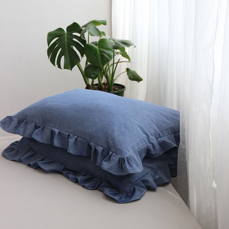 2PCS 100% Cotton Pillowcases Solid Color Ruffled Pillow Cover Home Bedroom Living Room Decorative Cushion Cover pillowcase - Provence Home Living Store