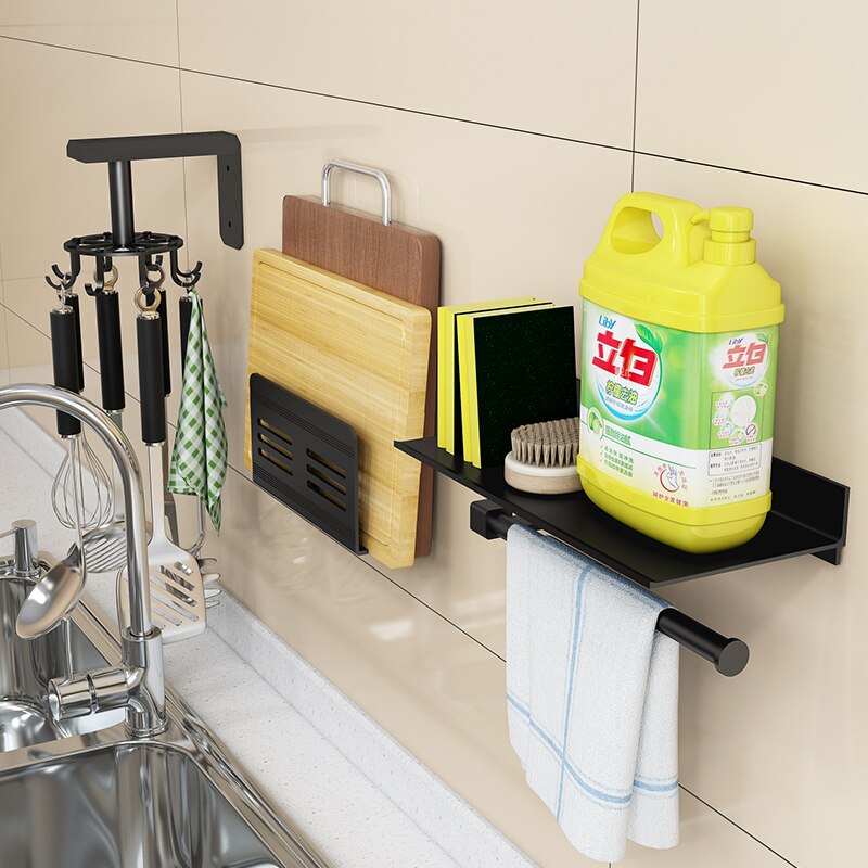 Kitchen Organizer Shelf Wall-mounted Seasoning Holder Aluminum Bathroom Storage Shelf Towel Rack Plastic Wrap Storage Rack - Provence Home Living Store