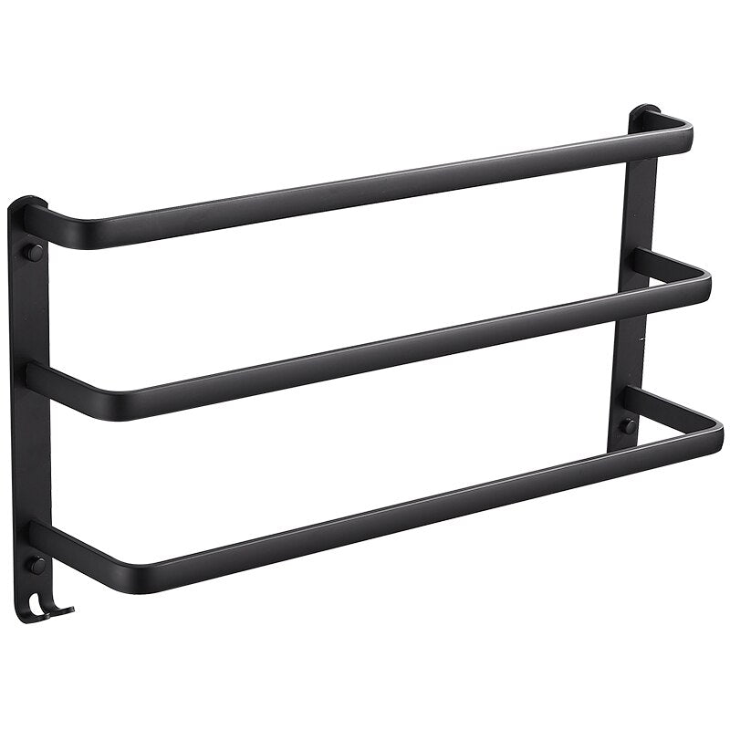 Wall Mounted Towel Rack Towel Hanger Rail Space Aluminum Black Towel Bar Rail Matte Black Towel Holder Bathroom Accessories - Provence Home Living Store