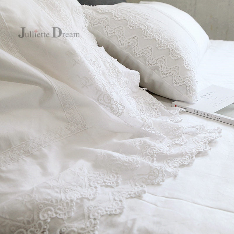 Super Luxury lace bedding set Embroidery layers ruffle duvet cover bed sheet bedspread bed skirt coverlets Wedding decorative - Provence Home Living Store