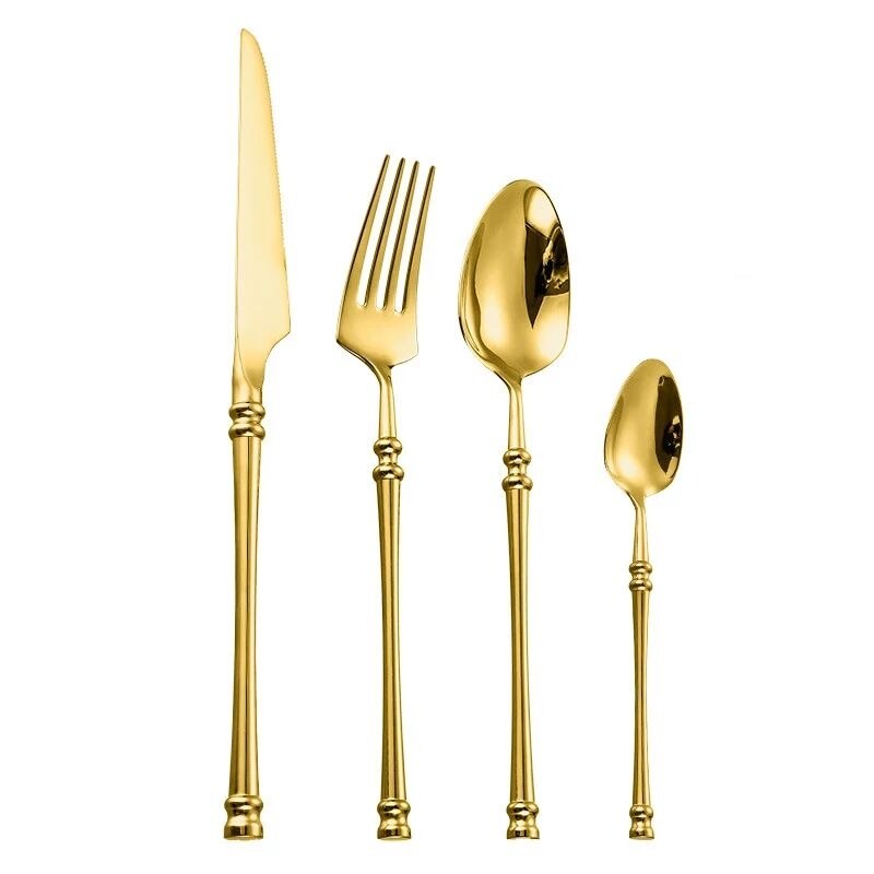 Stainless Steel Cutlery Set Gold Dinnerware Set Forks Knives Spoons Dinnerware Korean Food Cutlery Kitchen Accessories - Provence Home Living Store