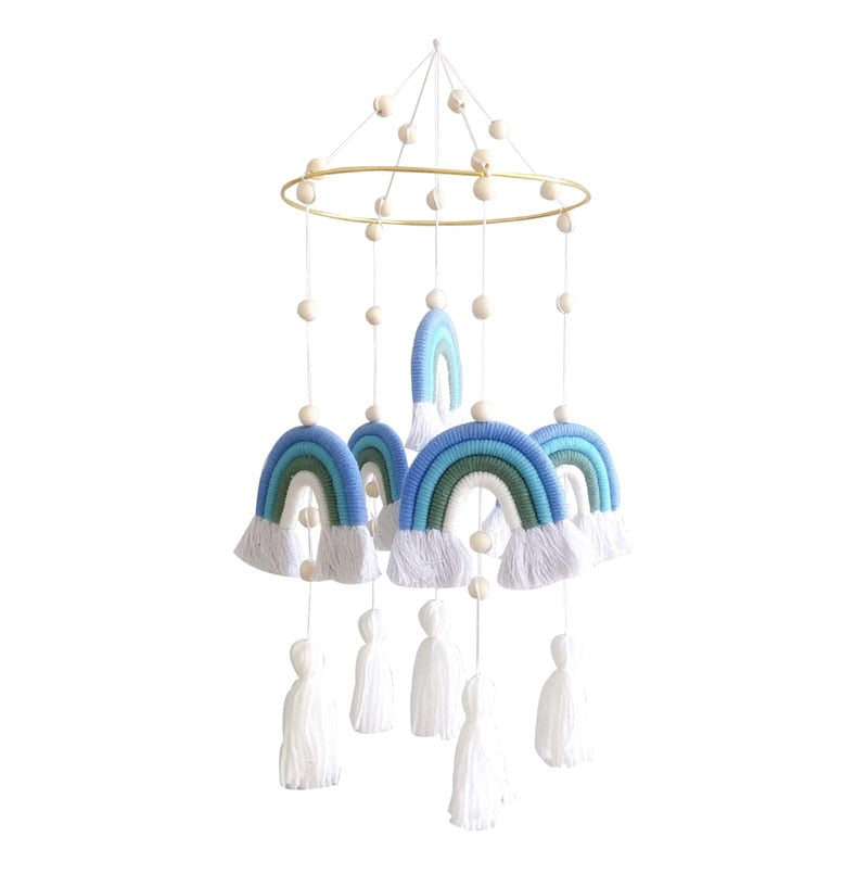 Cute Room Decoration Nordic Style Rainbow Wall Hanging Hand-Woven Rainbow Clouds Tassel Kids Rattle Mobile Crib Toy Home Decor - Provence Home Living Store