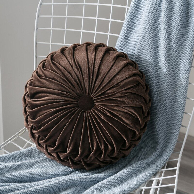 Europe Style Velvet Pleated Round Floor Seat Cushion Pumpkin Pillow Pouf Soft Throw Home Sofa Decor Back Cushion with Core - Provence Home Living Store