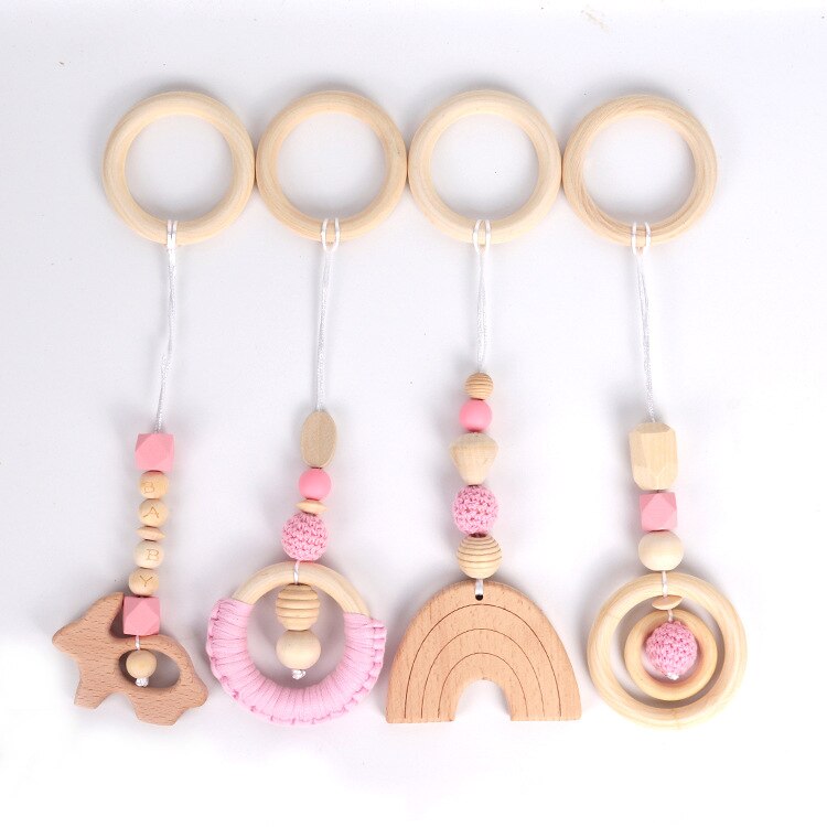 Nordic Style Baby Gym Play Frame Wooden Infant Nursery Sensory Ring-Pull Toy Teething Nursing Rattle Toys Gifts Infant Room Deco - Provence Home Living Store