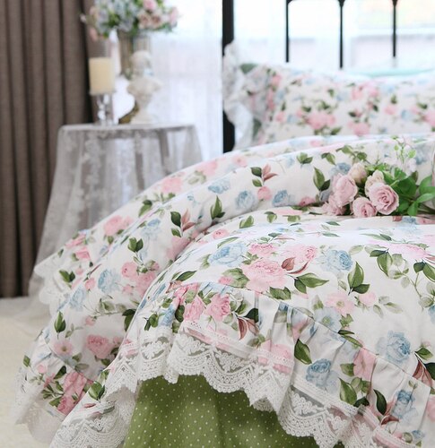 Beauty American bedding set Pastoral princess bedding set king size Rose lace bed comforters Cotton wedding bedding set Linens - Provence Home Living Store