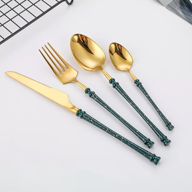 Stainless Steel Cutlery Set Gold Dinnerware Set Forks Knives Spoons Dinnerware Korean Food Cutlery Kitchen Accessories - Provence Home Living Store