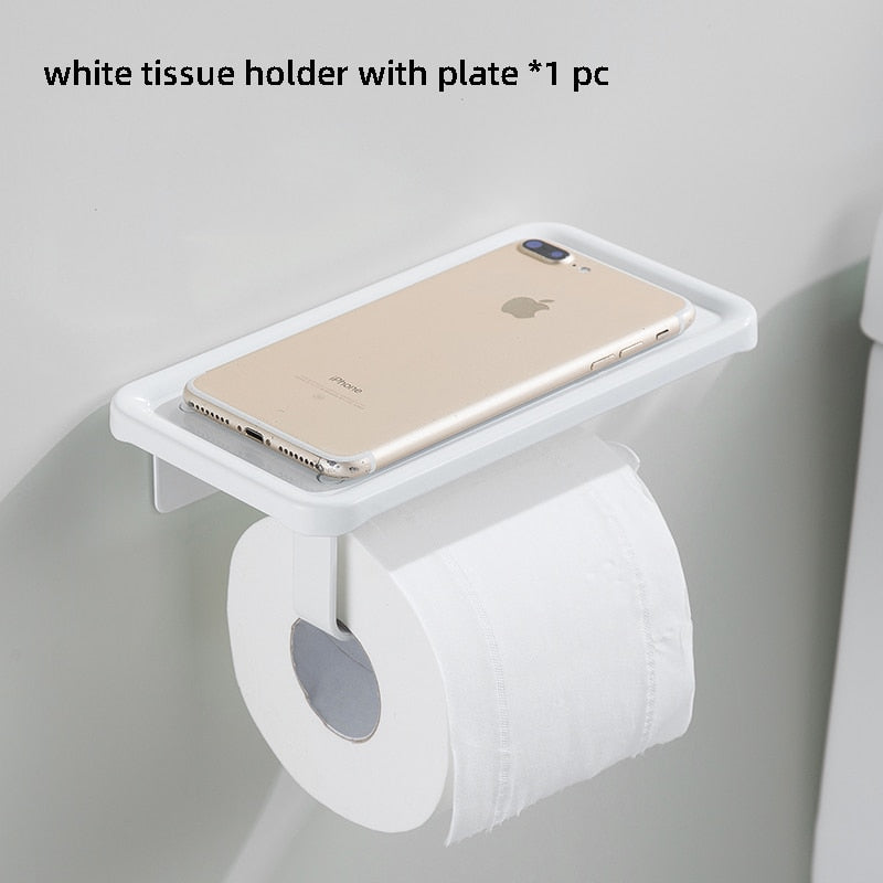 Black Wall Mounted Toilet Paper Holder Aluminium Tissue Paper Rack Roll Holder With Phone Storage Shelf Bathroom Accessories - Provence Home Living Store