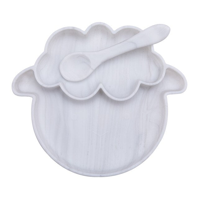 5PCS Baby Feeding Bowl Set Sheep Shaped Food Grade Silicone Plate Suction Bowl baby Feeding BPA Free Infant Waterproof Tableware - Provence Home Living Store