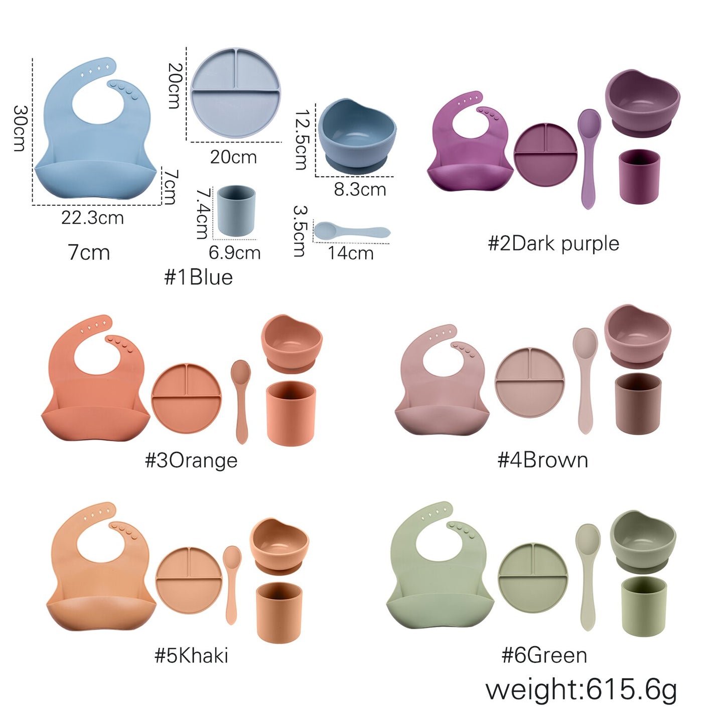 5 Pc/set Solid Color Baby Silicone Tableware BPA Free Silicone Feeding Bowl Plate Bibs Cup Sets Waterproof Non-Slip Crockery - Provence Home Living Store