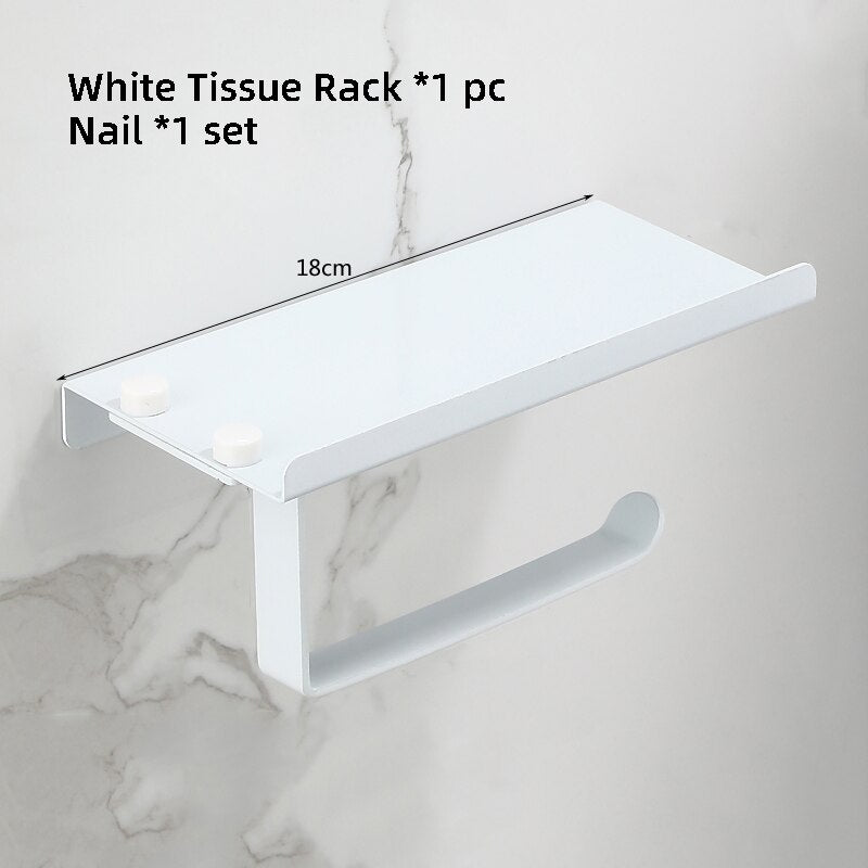 Aluminum Alloy Paper Towel Rack Public Toilet Mobile Phone Holder Bathroom Roll Holder Black Tissue Rack Wall Mounted - Provence Home Living Store