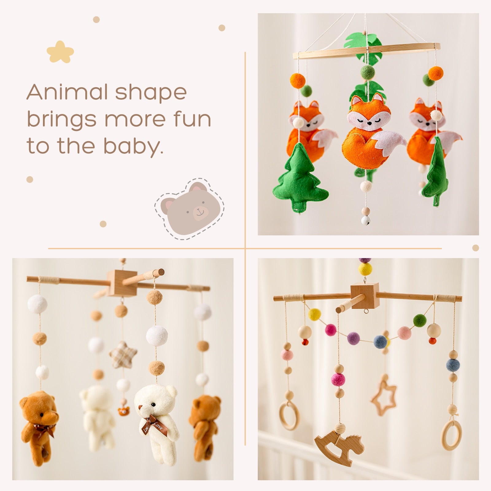 Cartoon Animals Baby Crib Mobiles Rattles Bed Bell Musical Box 0-12 Months Carousel Crib Holder Music Educational Handmade Toys - Provence Home Living Store