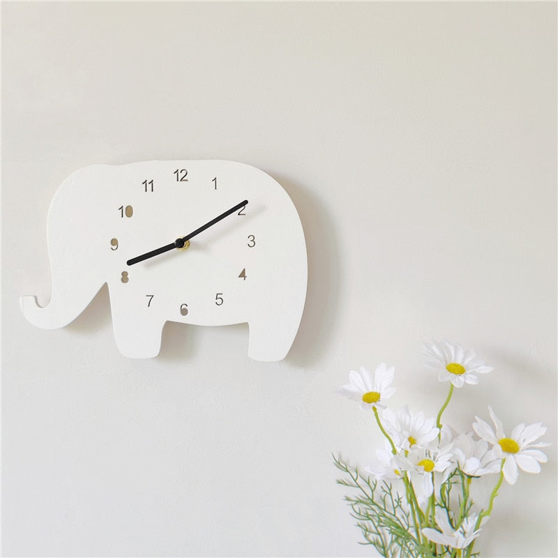 INS Nordic Wooden Elephant Polar Bear Wall Clock Baby Kids Room Decoration Furnitures Wood Mute Clocks Nursery Decor Photo Props - Provence Home Living Store