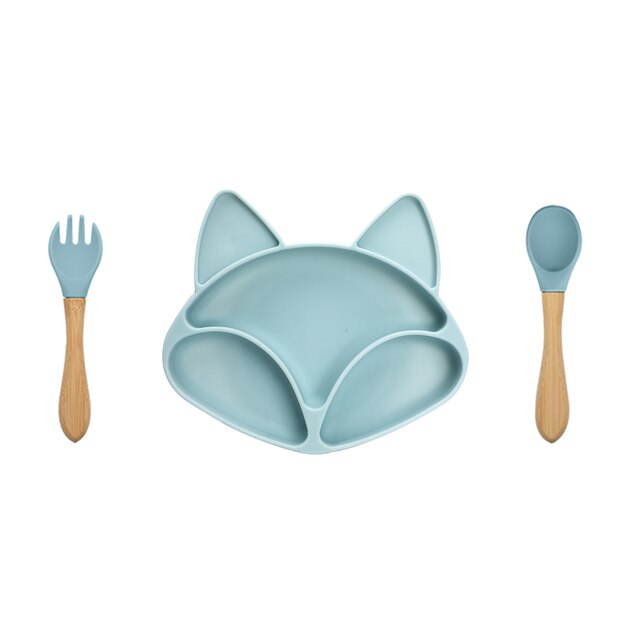 Baby Silicone Feeding Plate Cartoon Fox BPA Free Waterproof Silicone Dining Plate Bowl Spoon Fork Baby Tableware Gifts For Baby - Provence Home Living Store