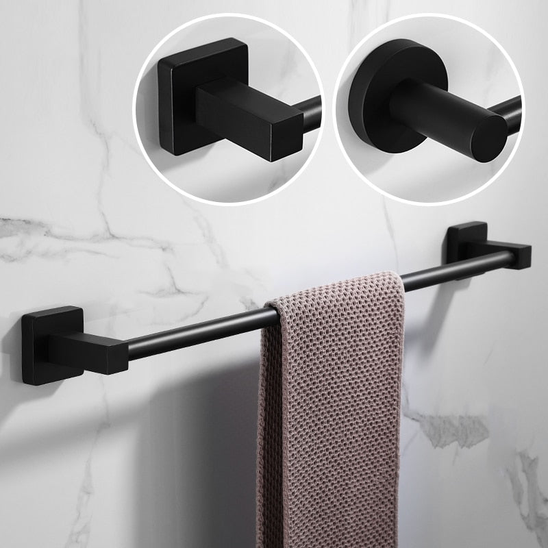 Bathroom Black Towel Rack Wall-mounted Black Toilet Space Aluminum Towel BarStorage Rail Shelf Bathroom Accessories - Provence Home Living Store