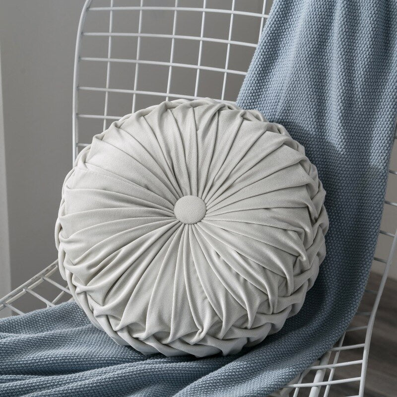 Europe Style Velvet Pleated Round Floor Seat Cushion Pumpkin Pillow Pouf Soft Throw Home Sofa Decor Back Cushion with Core - Provence Home Living Store