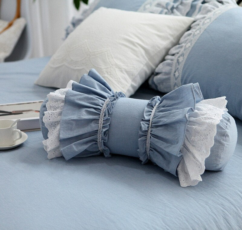 New classic blue plaid decorative pillow European style embroidered candy cushion princess ruffle pillows ( include filler) - Provence Home Living Store