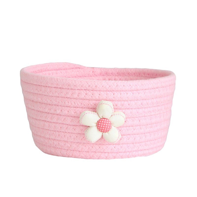 Hand Woven Cotton Rope Storage Basket With Flower Decor Desktop Sundries Kids Toys Organizer Box Dirty Clothes Laundry Baskets - Provence Home Living Store