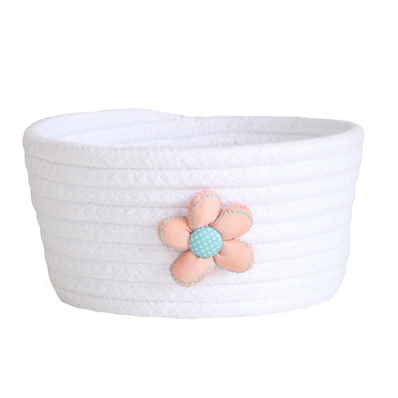 Hand Woven Cotton Rope Storage Basket With Flower Decor Desktop Sundries Kids Toys Organizer Box Dirty Clothes Laundry Baskets - Provence Home Living Store