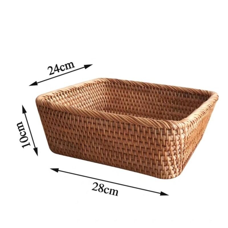 Hand-woven Basket Square Rattan Storage Basket Wicker Tray Picnic Basket Food Bread Dishes Sundries Box Kitchen Supplies - Provence Home Living Store