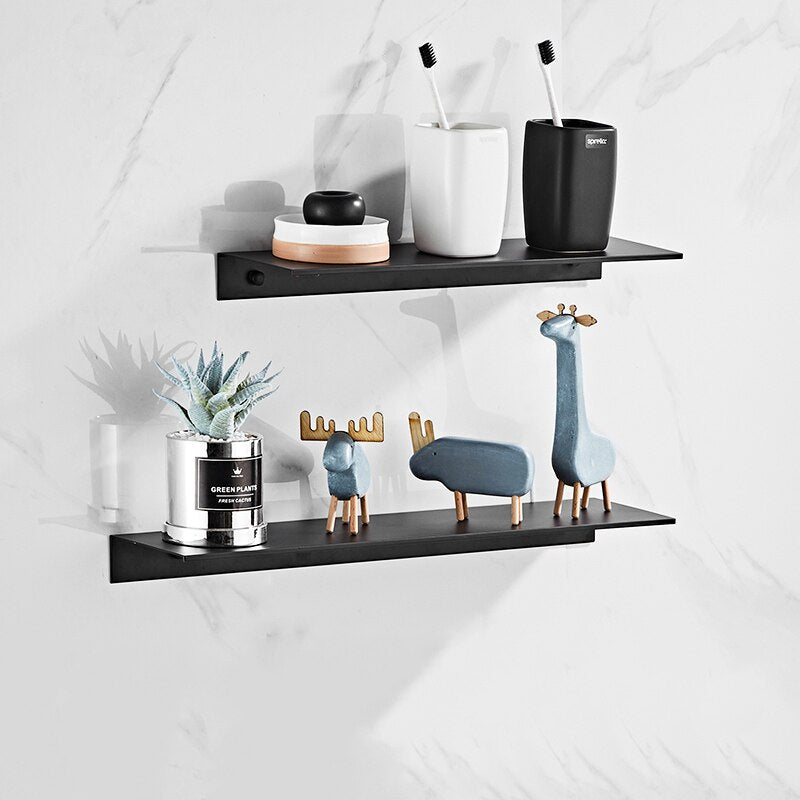 Kitchen Bathroom Accessories Bath Wall Mounted Shelf Storage Rack 30-50 cm Bathroom Shelves Black Aluminium Alloy - Provence Home Living Store