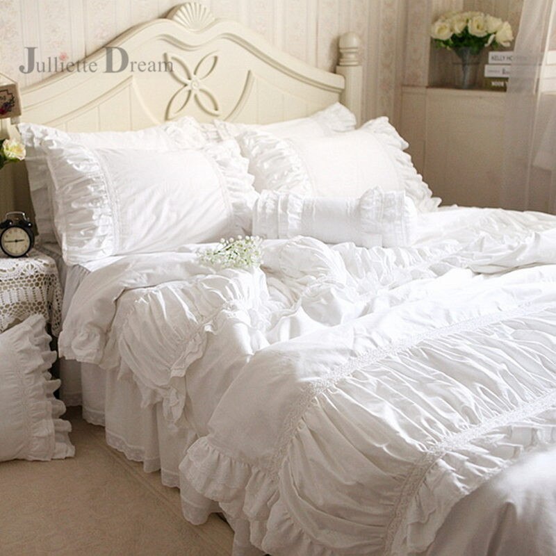 Super Luxury bedding set queen Handmade wrinkle bed cover set Ruffle king size bedding set Designer comforter set linen sets - Provence Home Living Store