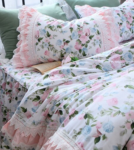 Beauty American bedding set Pastoral princess bedding set king size Rose lace bed comforters Cotton wedding bedding set Linens - Provence Home Living Store