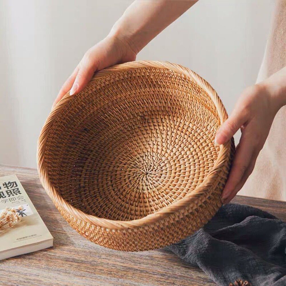 Hand-woven Rattan Wicker Basket Fruit Tea Snack Bread Basket Cosmetic Storage Box Kitchen Desktop Organizer Sundries Container - Provence Home Living Store