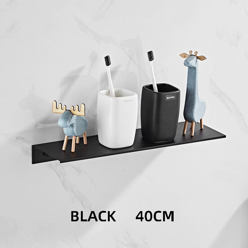 Kitchen Bathroom Accessories Bath Wall Mounted Shelf Storage Rack 30-50 cm Bathroom Shelves Black Aluminium Alloy - Provence Home Living Store