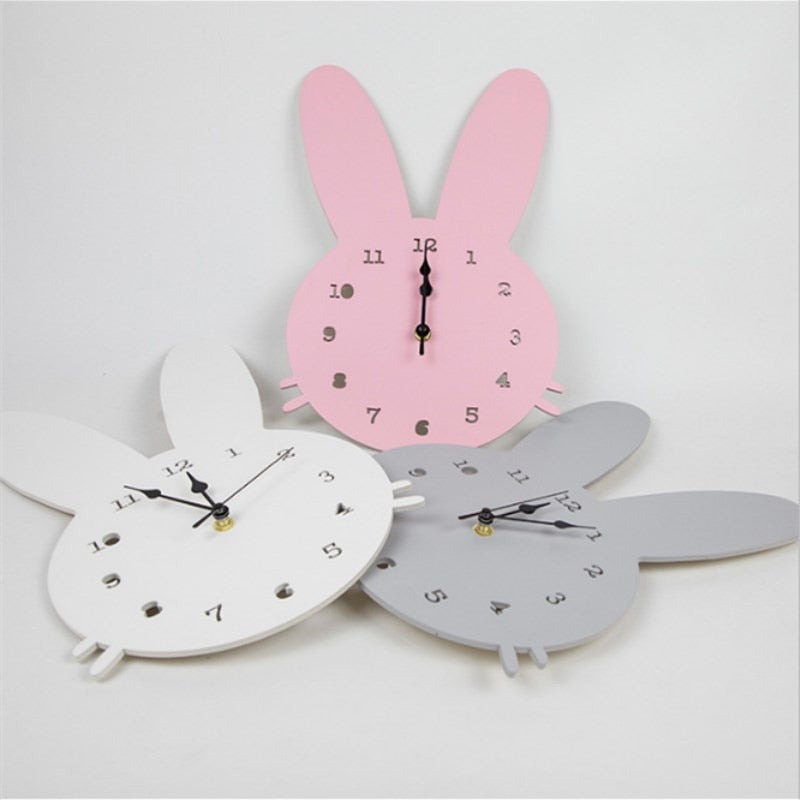 INS Nordic Wooden Rabbit Swan Crown Cloud Wall Clock Kids Room Decorations Wood Mute Clocks Furnitures Photo Props Nursery Decor - Provence Home Living Store